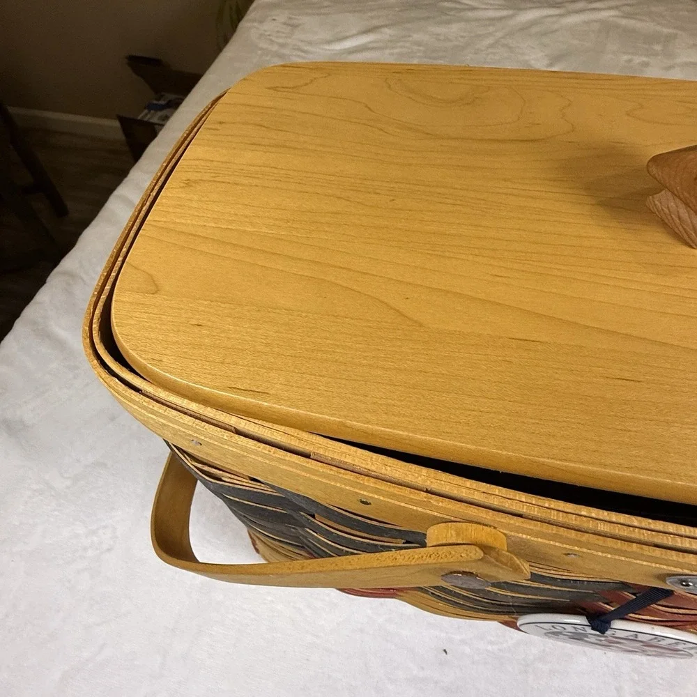 Longaberger 1998 25th Anniversary Flag Basket Lid Liner Tie-On Protector Set